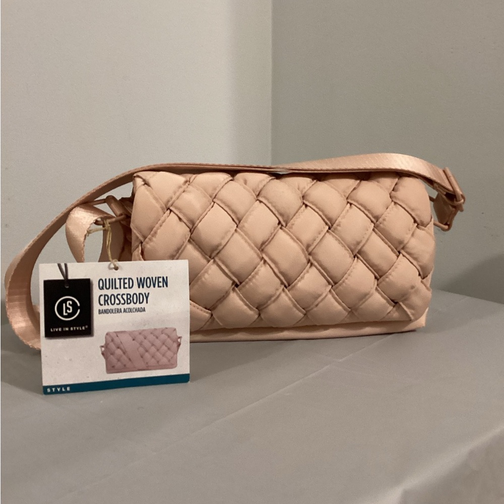 Quilted Woven Crossbody Bag - Pink